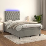 vidaXL Pat cu arcuri, saltea și LED, gri deschis, 120x190 cm, catifea