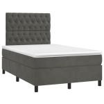 vidaXL Pat cu arcuri, saltea și LED, gri închis, 120x190 cm, catifea