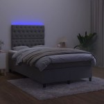 vidaXL Pat cu arcuri, saltea și LED, gri închis, 120x190 cm, catifea