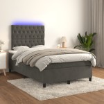 vidaXL Pat cu arcuri, saltea și LED, gri închis, 120x190 cm, catifea