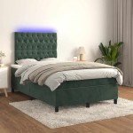 vidaXL Pat cu arcuri, saltea și LED, verde închis, 120x190 cm, catifea vidaXL Pat cu arcuri, saltea și LED, verde închis, 120x190 cm, catifea