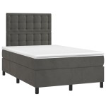 vidaXL Pat cu arcuri, saltea și LED, gri închis, 120x190 cm, catifea