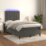 vidaXL Pat cu arcuri, saltea și LED, gri închis, 120x190 cm, catifea