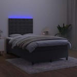 vidaXL Pat cu arcuri, saltea și LED, negru, 120x190 cm, catifea