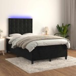 vidaXL Pat cu arcuri, saltea și LED, negru, 120x190 cm, catifea