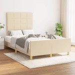 vidaXL Cadru de pat fără saltea cremă 120x190 cm țesătură vidaXL Cadru de pat fără saltea cremă 120x190 cm țesătură