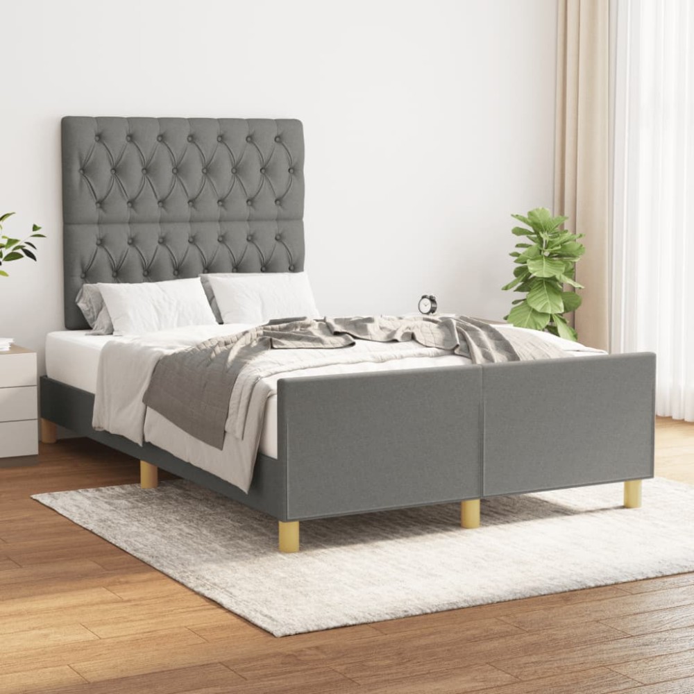 vidaXL Cadru de pat fără saltea gri închis 120x190 cm țesătură