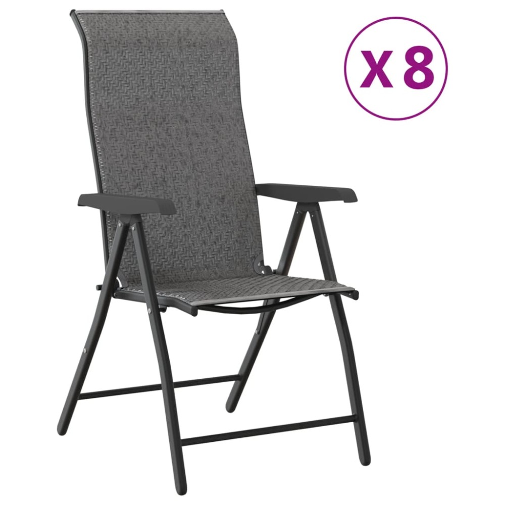 vidaXL Scaune Rabatabile De Gradina 8 buc., gri, poliratan