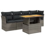 vidaXL Set canapea de grădină cu perne, 5 piese, gri, poliratan vidaXL Set canapea de grădină cu perne, 5 piese, gri, poliratan