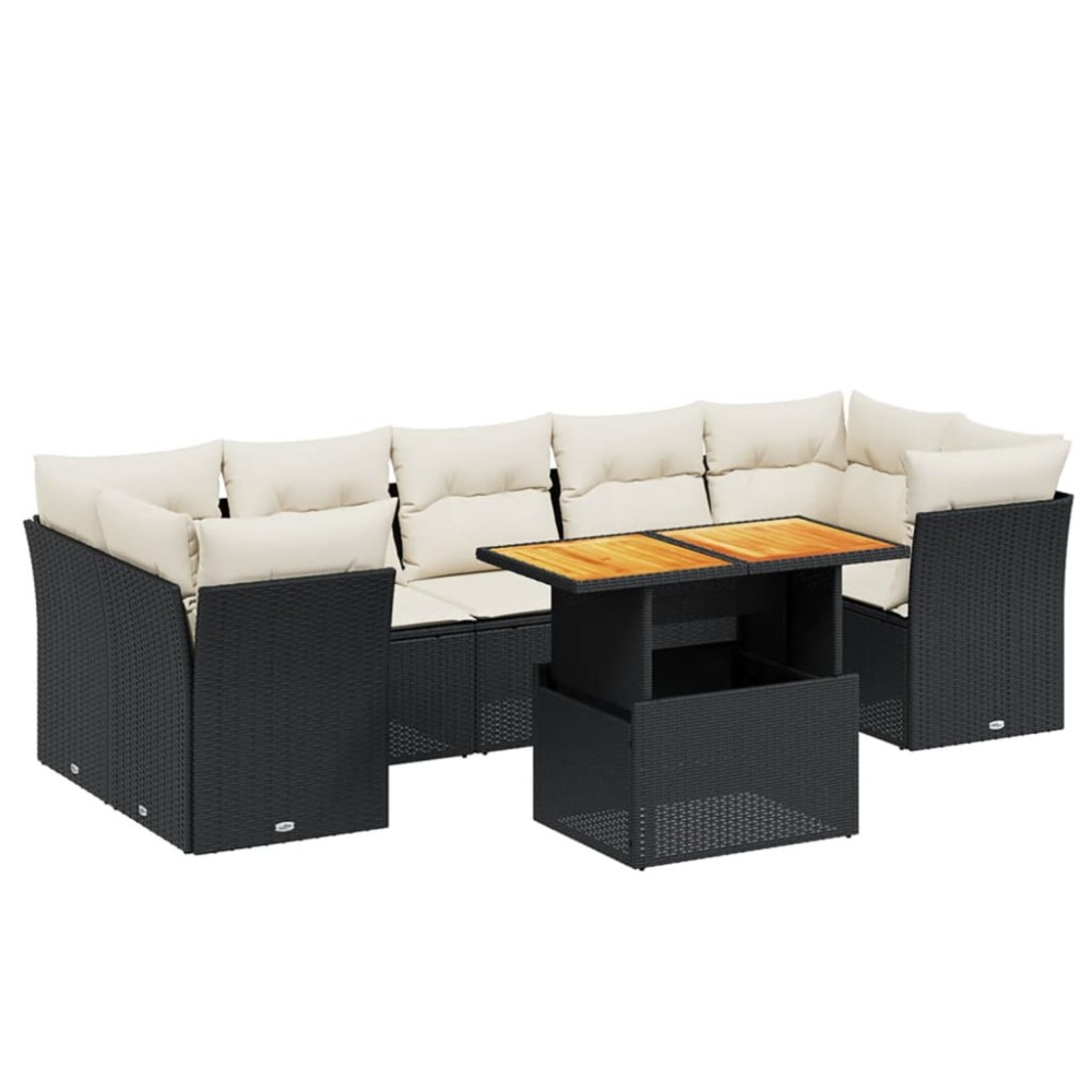 vidaXL Set mobilier de grădină cu perne, 8 piese, negru, poliratan