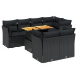 vidaXL Set mobilier de grădină cu perne, 8 piese, negru, poliratan