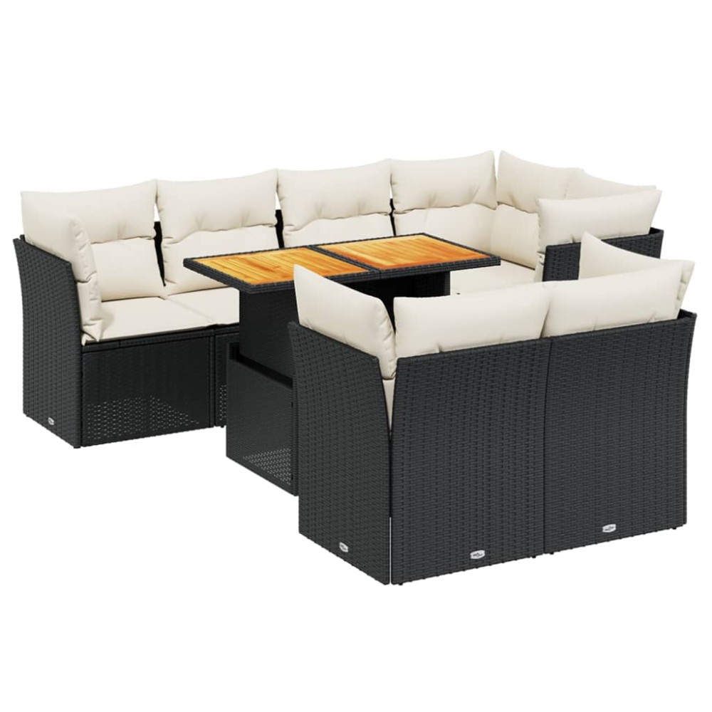 vidaXL Set mobilier de grădină cu perne, 8 piese, negru, poliratan