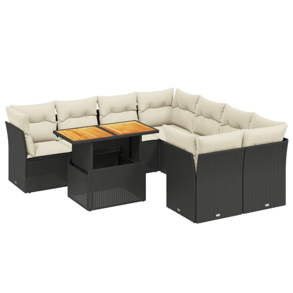 vidaXL Set mobilier de grădină cu perne, 9 piese, negru, poliratan