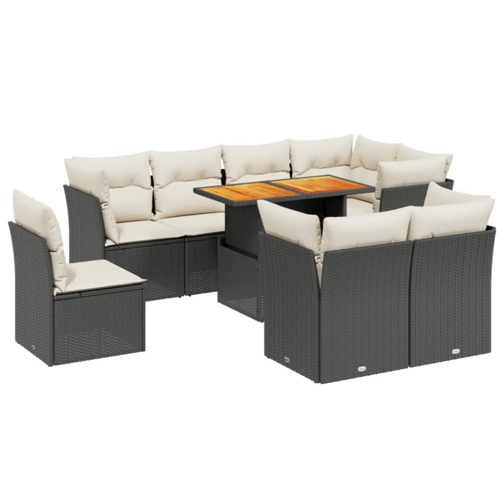vidaXL Set mobilier de grădină cu perne, 9 piese, negru, poliratan