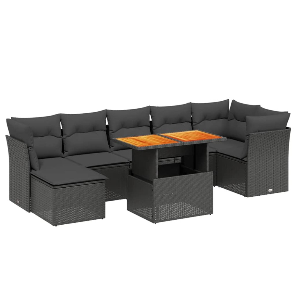 vidaXL Set mobilier de grădină cu perne, 8 piese, negru, poliratan