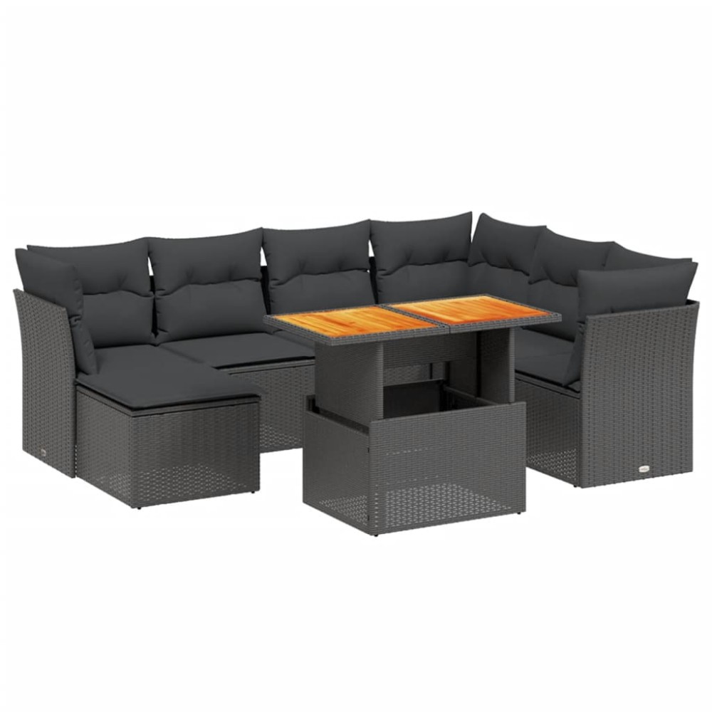 vidaXL Set mobilier de grădină cu perne, 8 piese, negru, poliratan