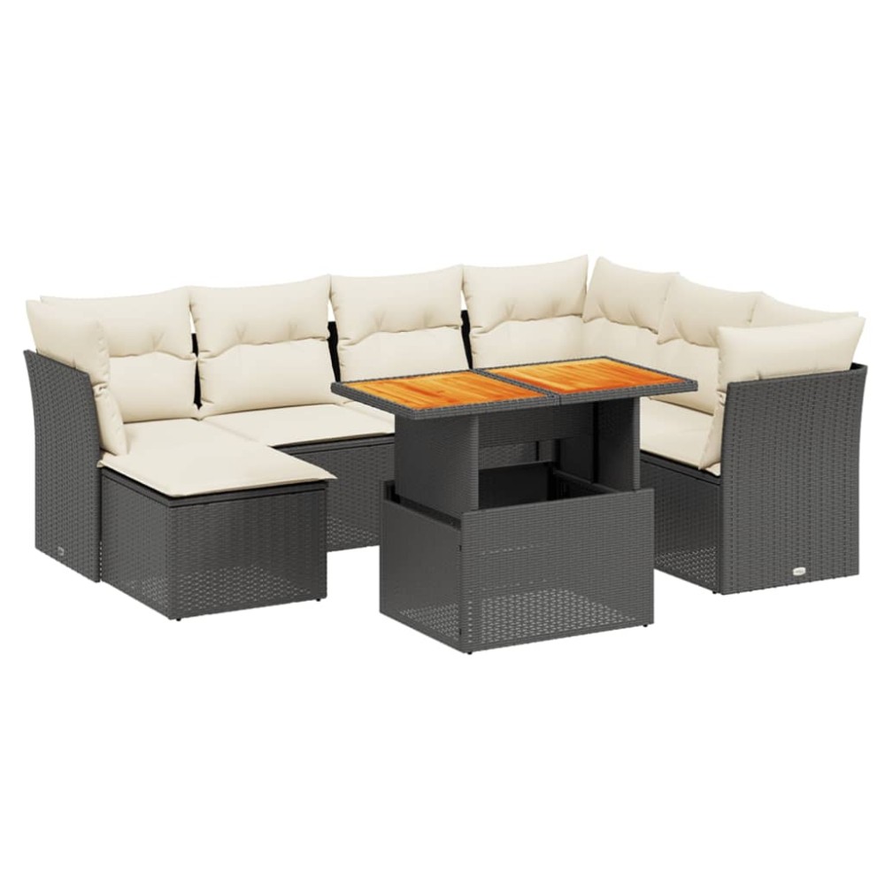 vidaXL Set mobilier de grădină cu perne, 8 piese, negru, poliratan