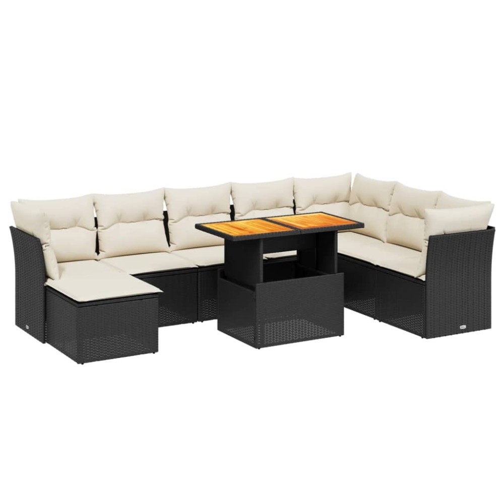 vidaXL Set mobilier de grădină cu perne, 9 piese, negru, poliratan