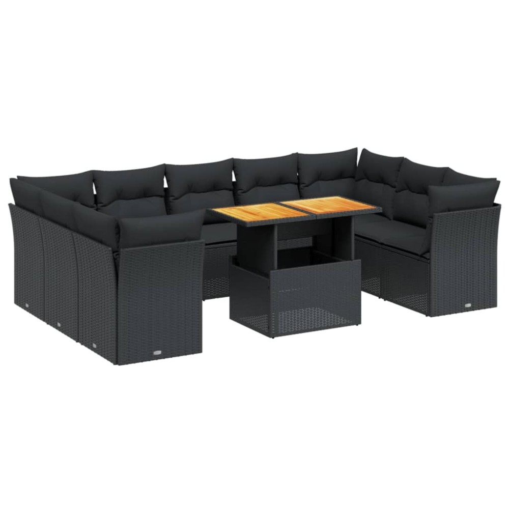 vidaXL Set canapele de grădină cu perne, 10 piese, negru, poliratan