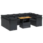 vidaXL Set canapele de grădină cu perne, 10 piese, negru, poliratan