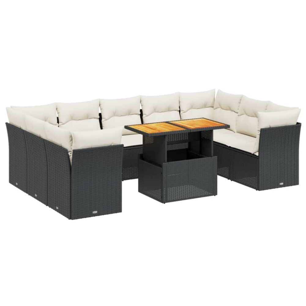 vidaXL Set canapele de grădină cu perne, 10 piese, negru, poliratan