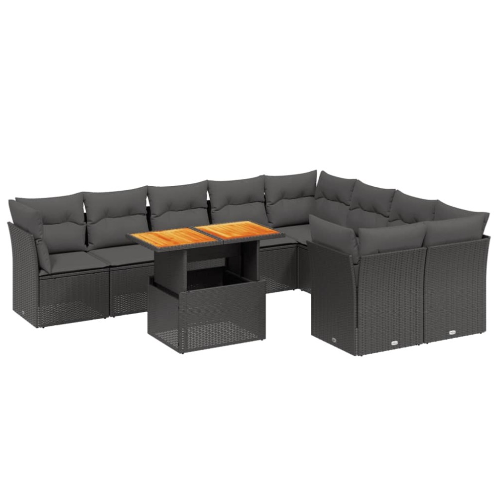 vidaXL Set canapele de grădină cu perne, 10 piese, negru, poliratan