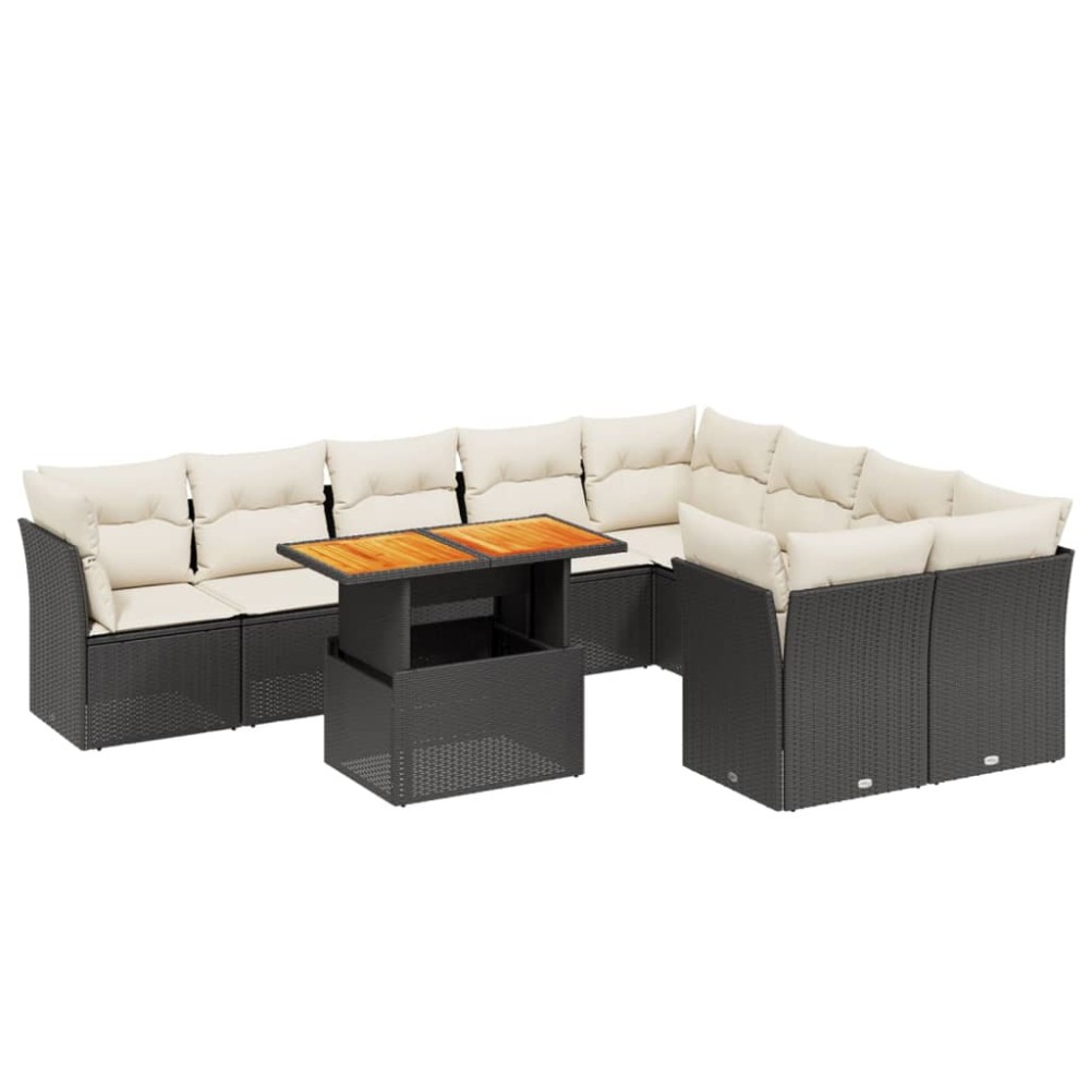 vidaXL Set canapele de grădină cu perne, 10 piese, negru, poliratan