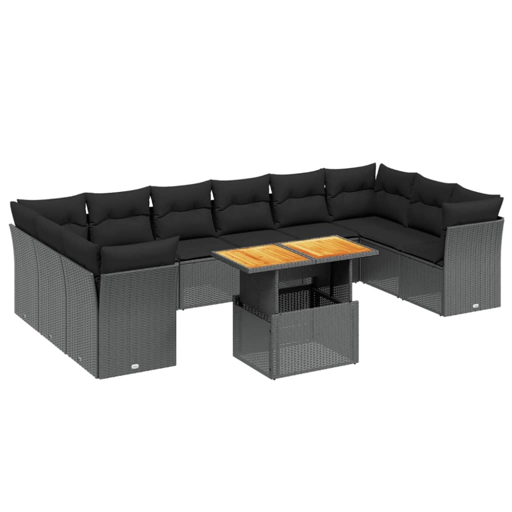 vidaXL Set canapele de grădină cu perne, 11 piese, negru, poliratan