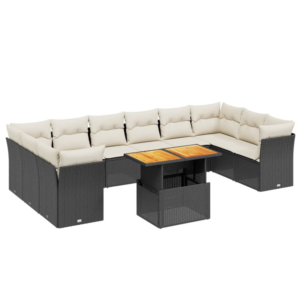 vidaXL Set canapele de grădină cu perne, 11 piese, negru, poliratan