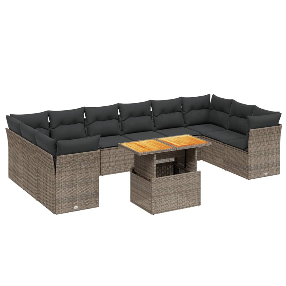 vidaXL Set canapele de grădină cu perne, 11 piese, gri, poliratan