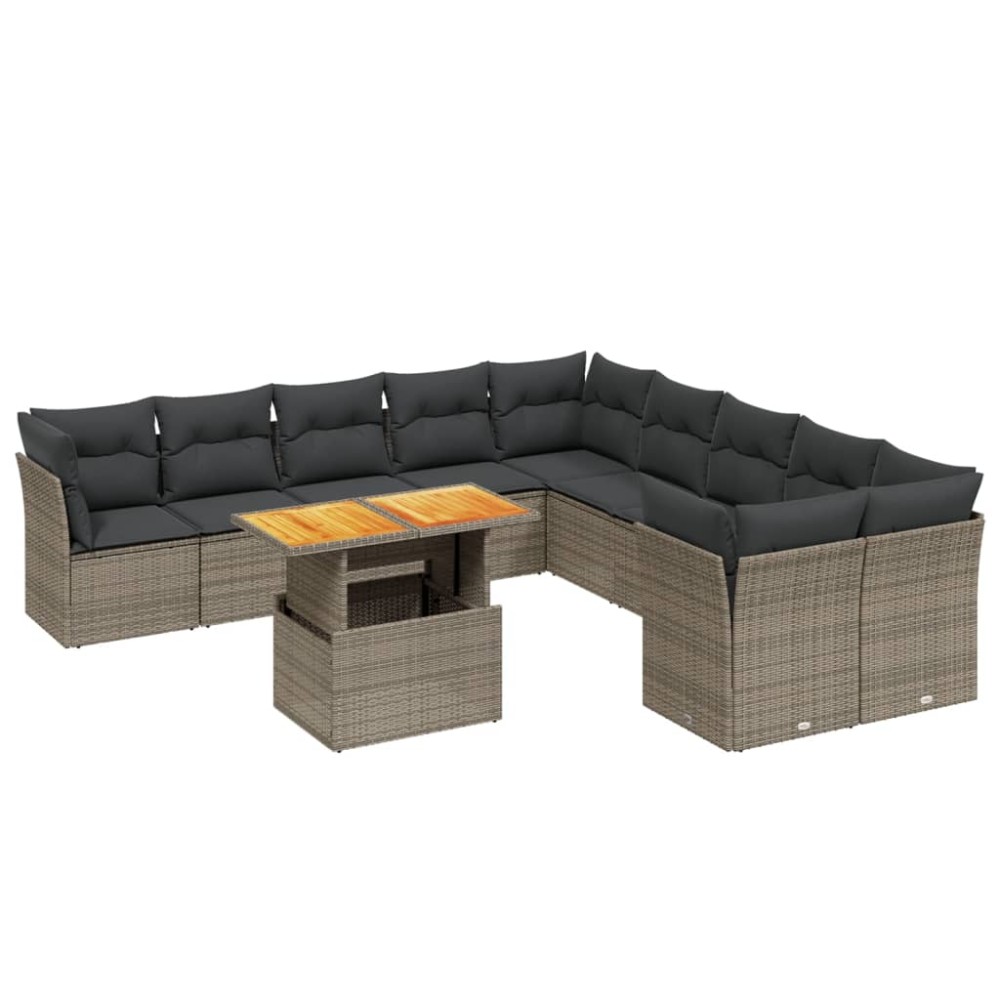 vidaXL Set canapele de grădină cu perne, 11 piese, gri, poliratan