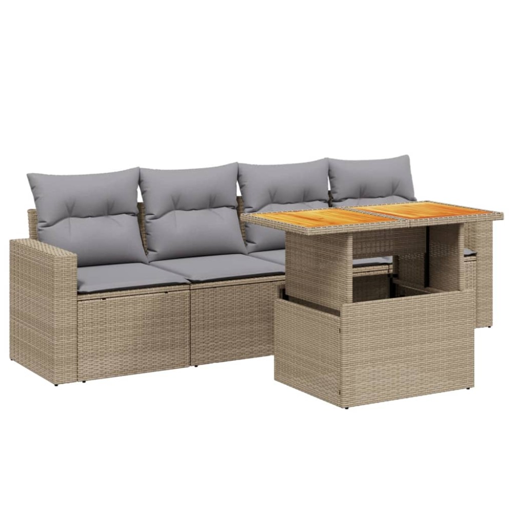 vidaXL Set canapele de grădină cu perne, 5 piese, bej, poliratan