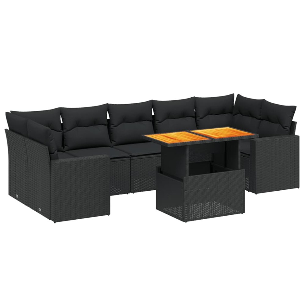 vidaXL Set mobilier de grădină cu perne, 8 piese, negru, poliratan