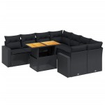 vidaXL Set mobilier de grădină cu perne, 9 piese, negru, poliratan