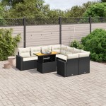 vidaXL Set mobilier de grădină cu perne, 9 piese, negru, poliratan vidaXL Set mobilier de grădină cu perne, 9 piese, negru, poliratan