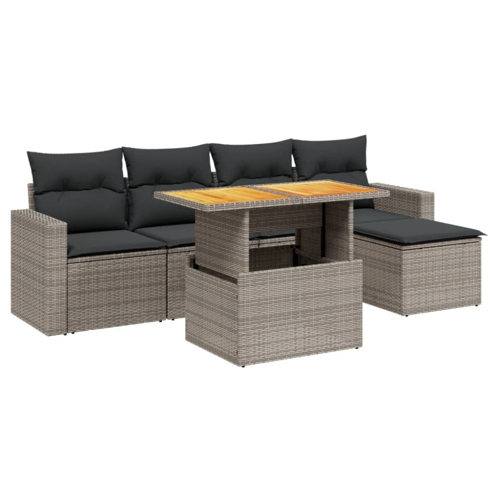 vidaXL Set mobilier grădină cu perne, 6 piese, gri, poliratan