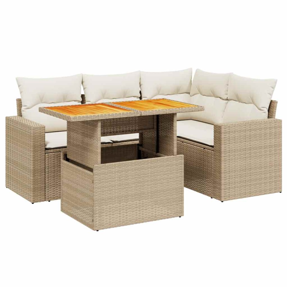 vidaXL Set canapele de grădină cu perne, 5 piese, bej, poliratan