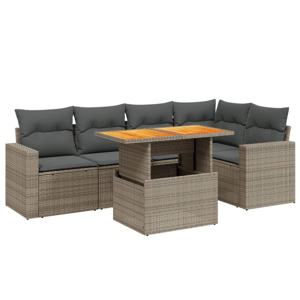 vidaXL Set mobilier grădină cu perne, 6 piese, gri, poliratan