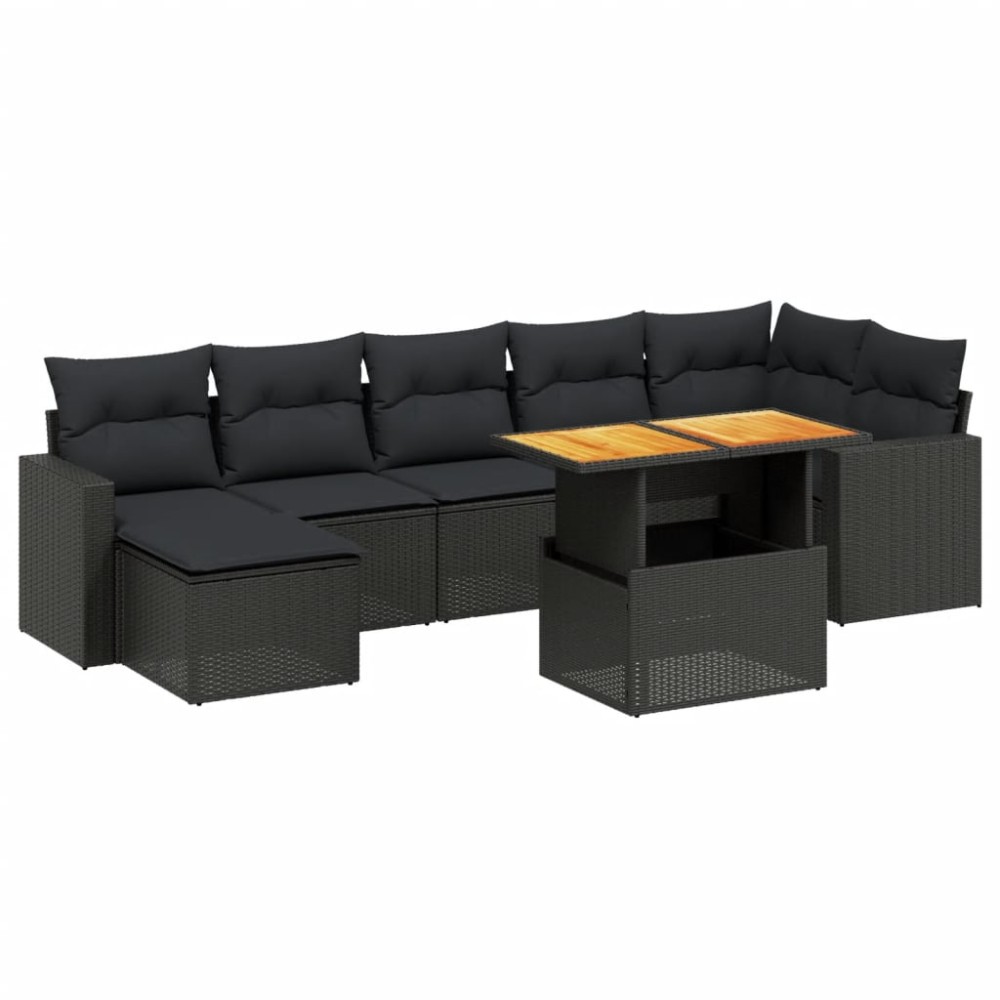 vidaXL Set mobilier de grădină cu perne, 8 piese, negru, poliratan