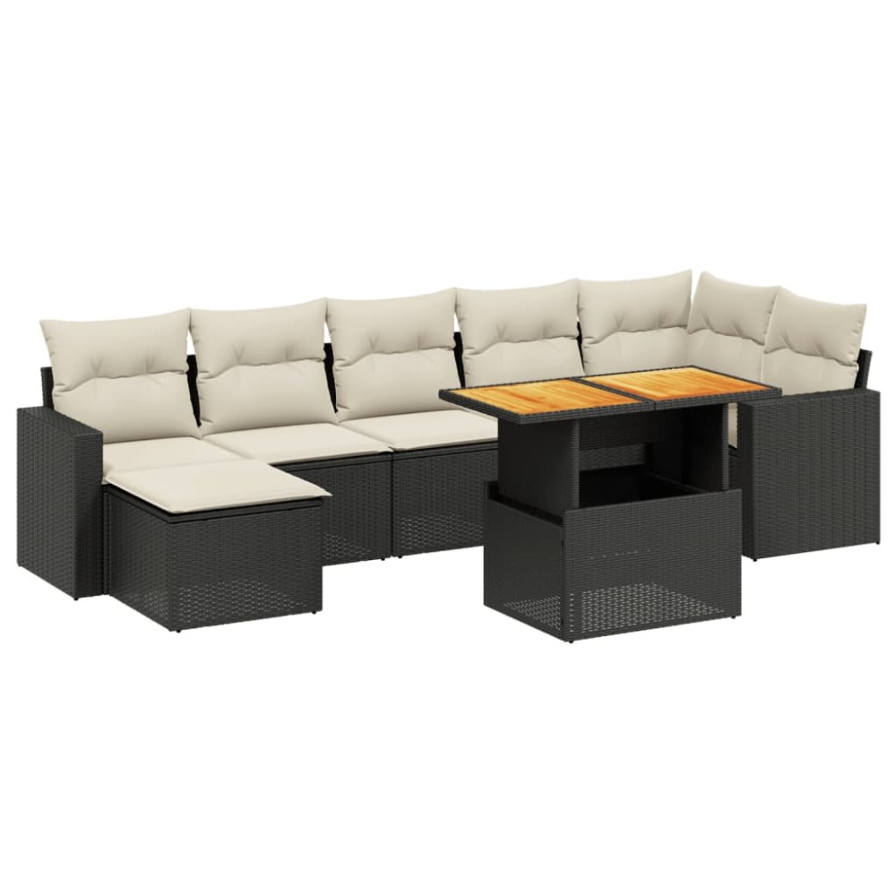 vidaXL Set mobilier de grădină cu perne, 8 piese, negru, poliratan