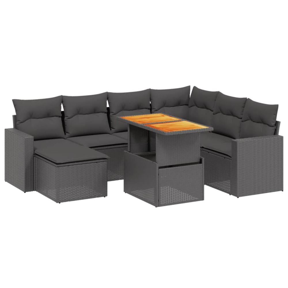 vidaXL Set mobilier de grădină cu perne, 8 piese, negru, poliratan