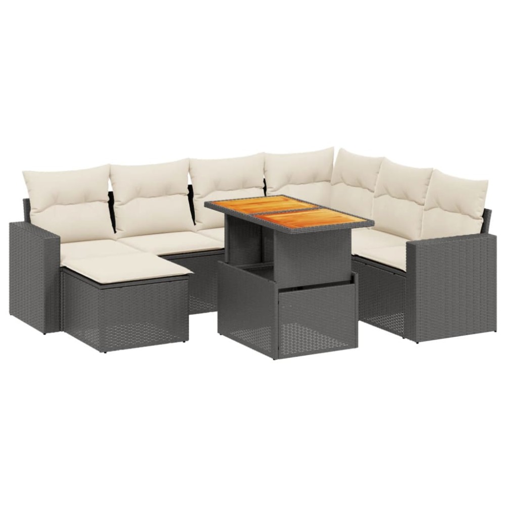 vidaXL Set mobilier de grădină cu perne, 8 piese, negru, poliratan