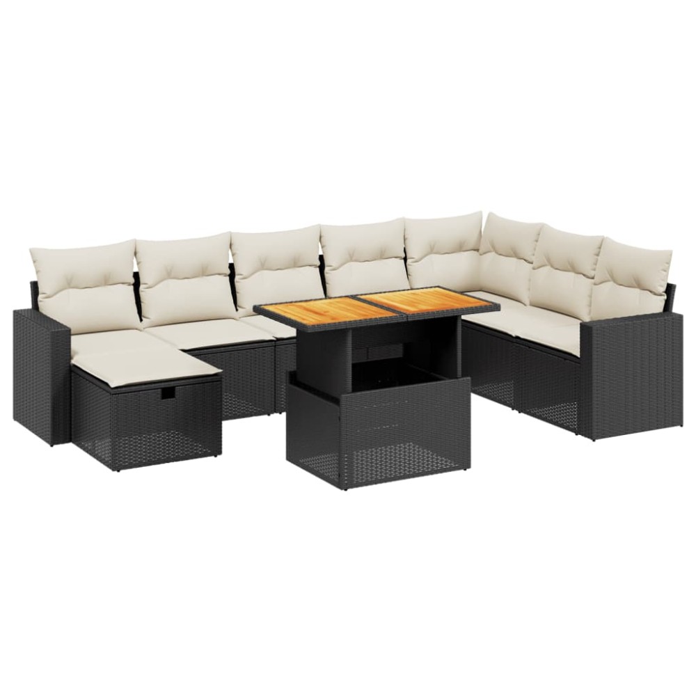 vidaXL Set mobilier de grădină cu perne, 9 piese, negru, poliratan