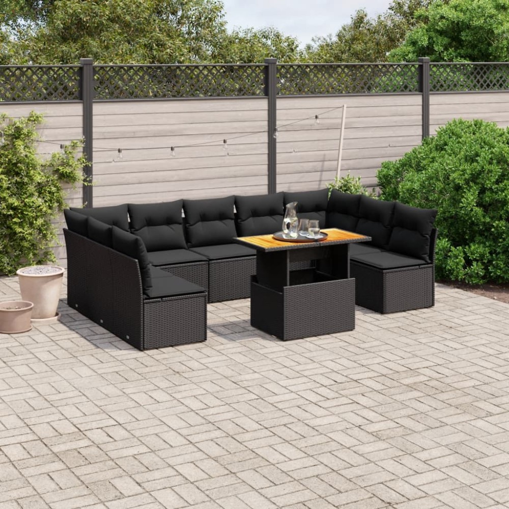 vidaXL Set canapele de grădină cu perne, 10 piese, negru, poliratan