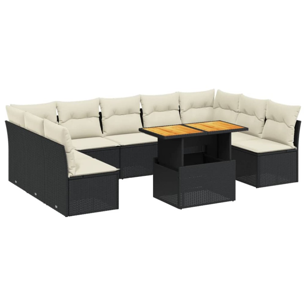 vidaXL Set canapele de grădină cu perne, 10 piese, negru, poliratan