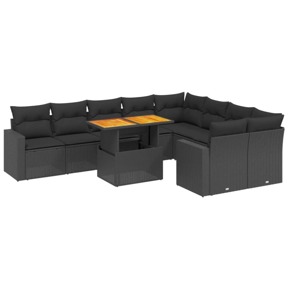 vidaXL Set canapele de grădină cu perne, 10 piese, negru, poliratan