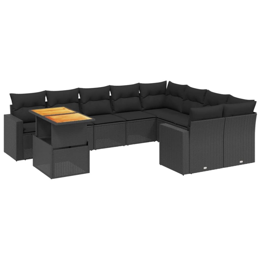 vidaXL Set canapele de grădină cu perne, 10 piese, negru, poliratan