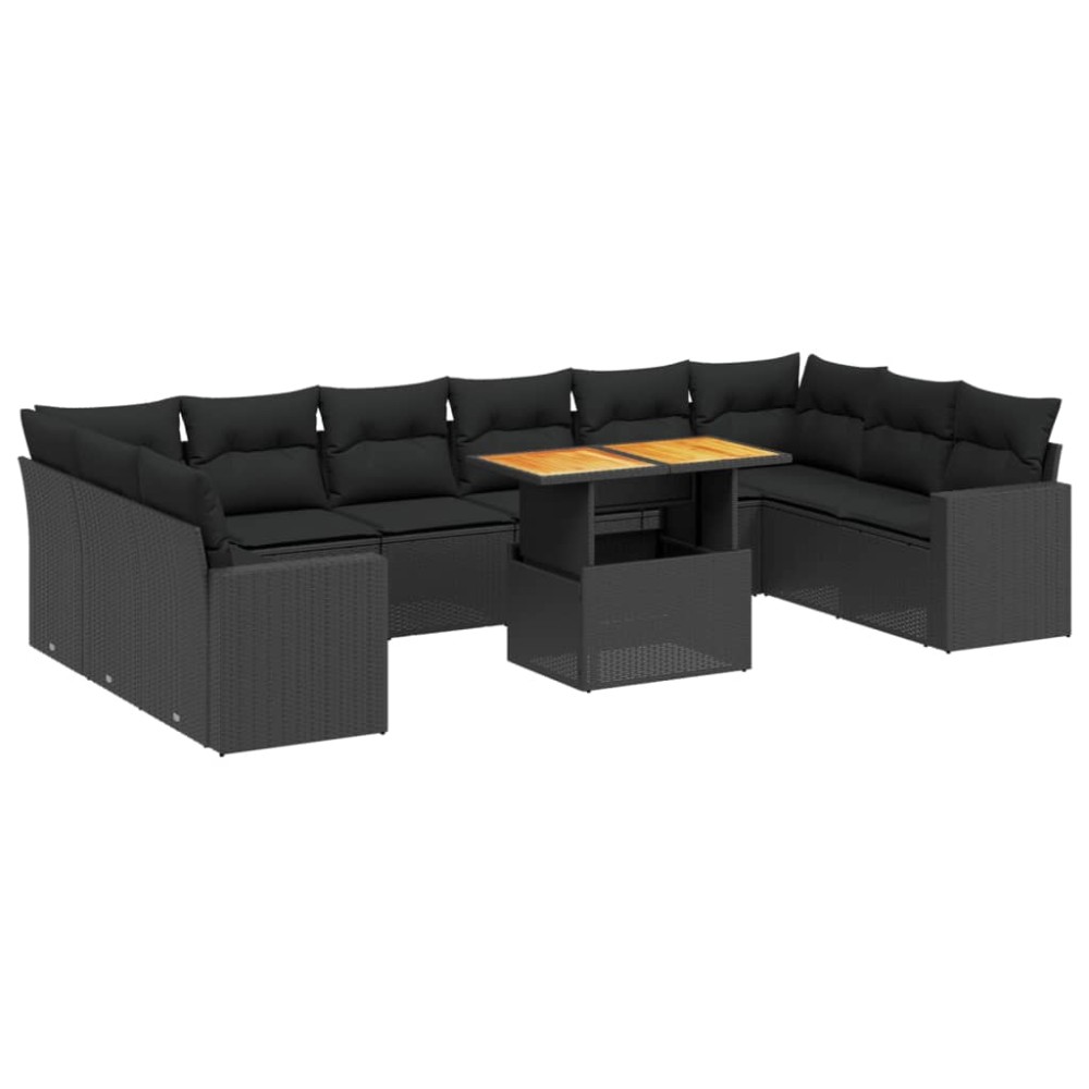 vidaXL Set canapele de grădină cu perne, 11 piese, negru, poliratan
