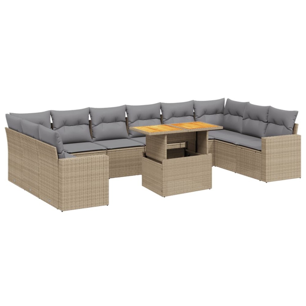 vidaXL Set canapele de grădină cu perne, 11 piese, bej, poliratan