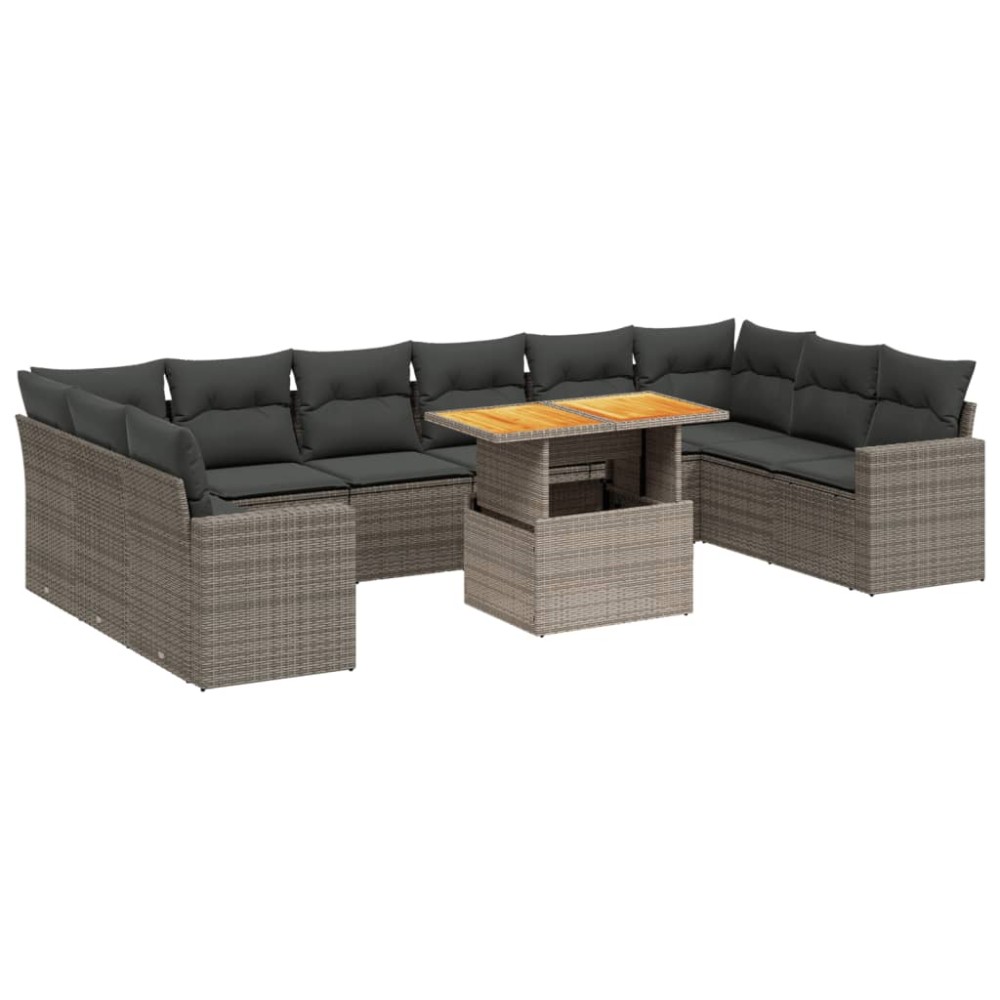 vidaXL Set canapele de grădină cu perne, 11 piese, gri, poliratan